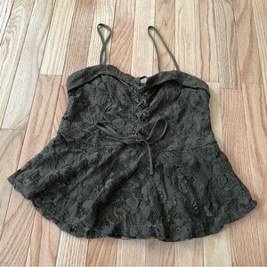Express Lace Corset Babydoll Top Medium Green Y2K Lace Cami